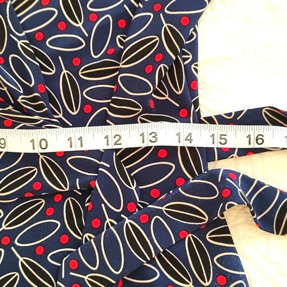 Anne Klein Dress Midi Floral Stretch Faux Wrap Tie Belt V-Neck 3/4 Sleeve Size M - Picture 8 of 10